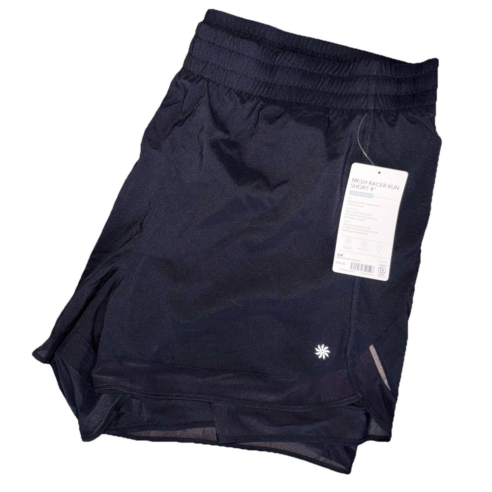 New Athleta 2XL Mesh Racer Run 4" Shorts Black Running Workout Gym Lined
